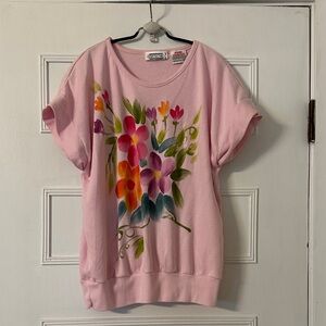 Vintage Deadstock Hand Painted Pink Floral Women's Top